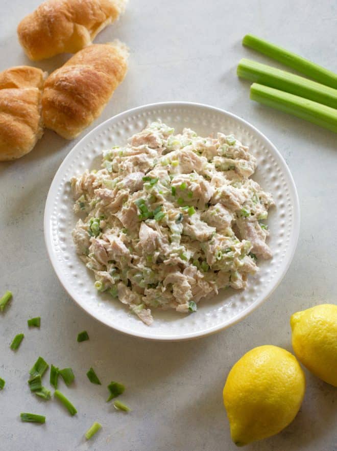 Chicken salad on a white plate
