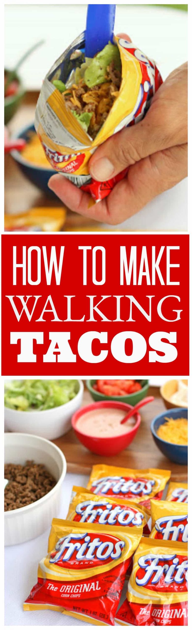 These Walking Tacos are tacos made right in the bag. Great for parties and potlucks! #walking #tacos #dinner #recipe #potluck