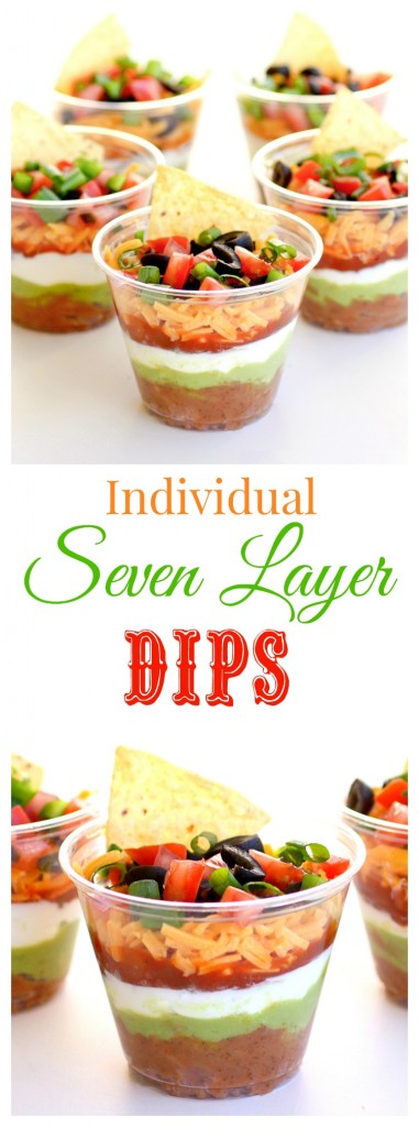 These Individual Seven-Layer Dips are individually portioned dips perfect for parties and get togethers. No double dipping here! #mexican #appetizers #sevenlayerdip #dips