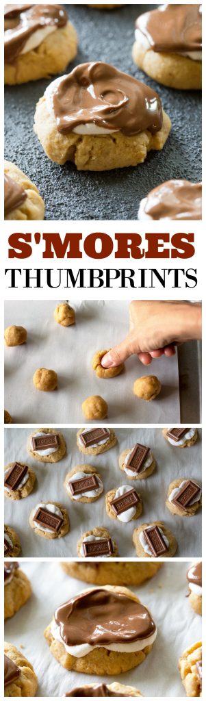 S'mores Thumbprints - a small graham cracker cookie topped with marshmallows and chocolate. #smores #thumbprint #cookies #dessert #recipe