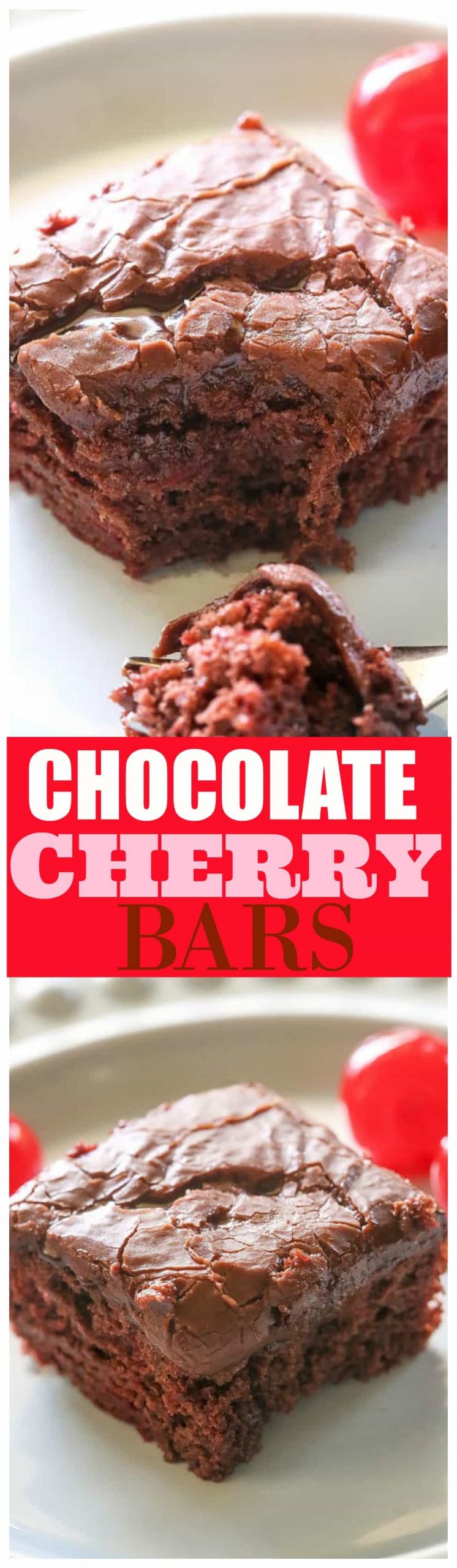 Chocolate Cherry Bars - so easy and a great potluck dessert. #chocolate #cherry #bars #dessert #recipe