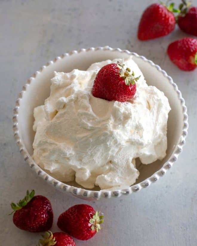 homemade whipped cream with strawberries