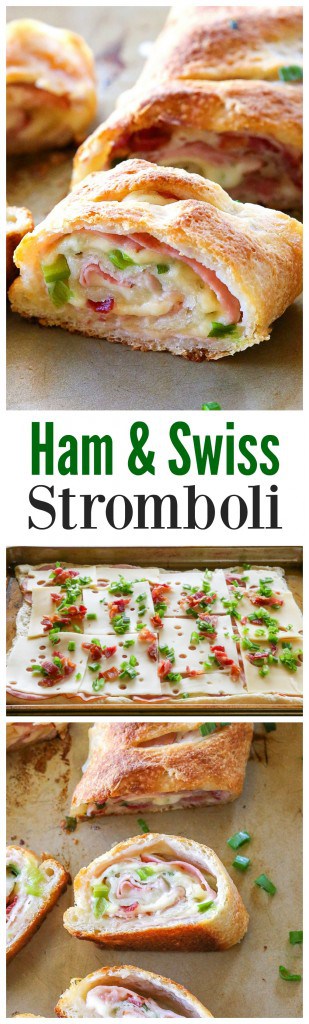 Ham and Swiss Stromboli - I love this easy weeknight dinner done in under 20 minutes! #ham #stromboli #easy #dinner #recipe