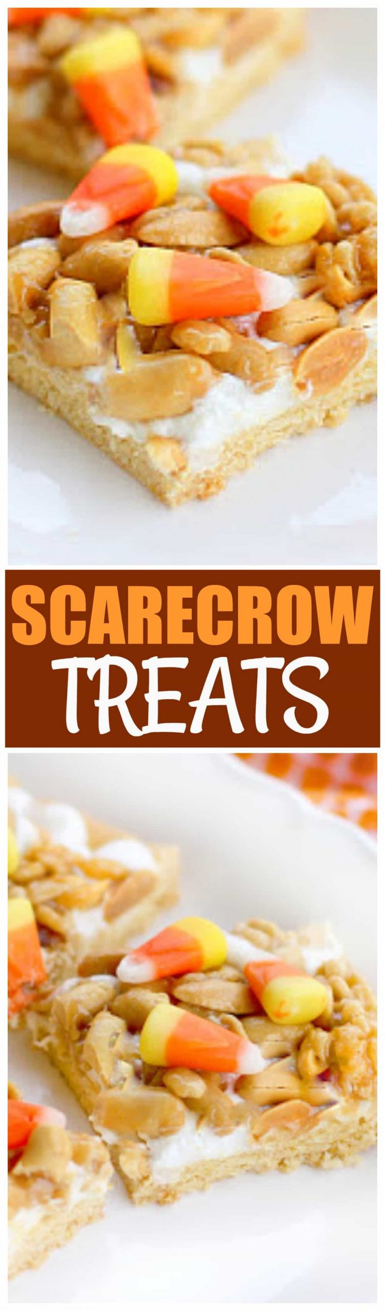 These Scarecrow Treats are a recipe you can make every Halloween. Packed with candy corn and nuts for a sweet and salty treat. #scarecrowtreats #halloween #dessert
