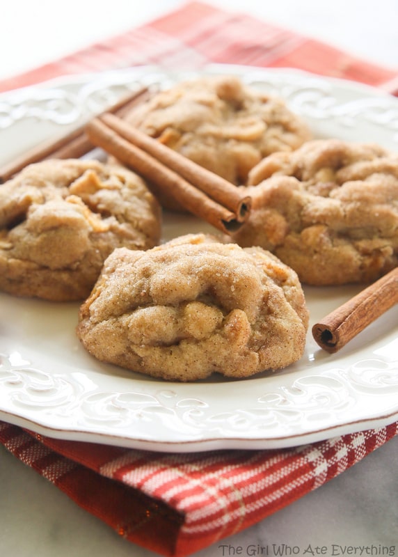 Appledoodle Cookies - An apple version of a snickerdoodle with small pieces of apple and a soft and chewy inside. the-girl-who-ate-everything.com