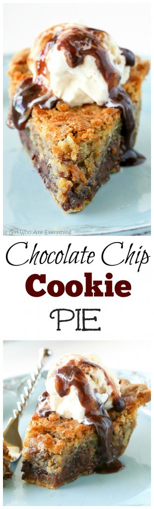Chocolate Chip Pie - one of our favorite pies ever. Basically a chocolate chip cookie in a pie. So good! #chocolate #chip #pie #cookie #dessert