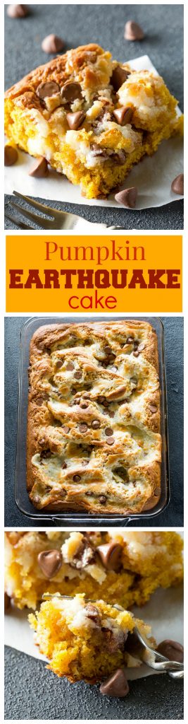 Pumpkin Earthquake Cake - a moist pumpkin cake with coconut, pecans, and swirled with a cream cheese mixture. You want to make this for fall! #pumpkin #earthquake #cake #dessert #thanksgiving