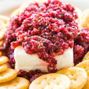 Fresh Cranberry Salsa served over cream cheese - this spicy and sweet combo is always a hit at parties. the-girl-who-ate-everything.com