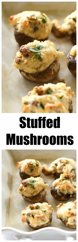 Stuffed Mushrooms - one of my favorite appetizers and gluten-free! #easy #stuffed #mushrooms #recipe #sausage #creamcheese