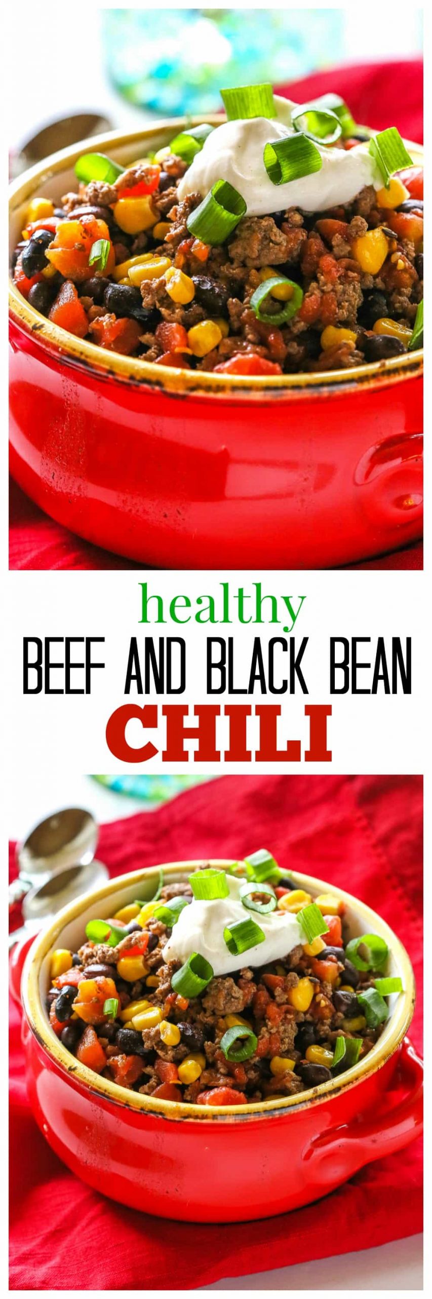 Healthy Spicy Beef and Black Bean Chili - 298 calories per serving! #healthy #black #bean #beef #chili #recipe