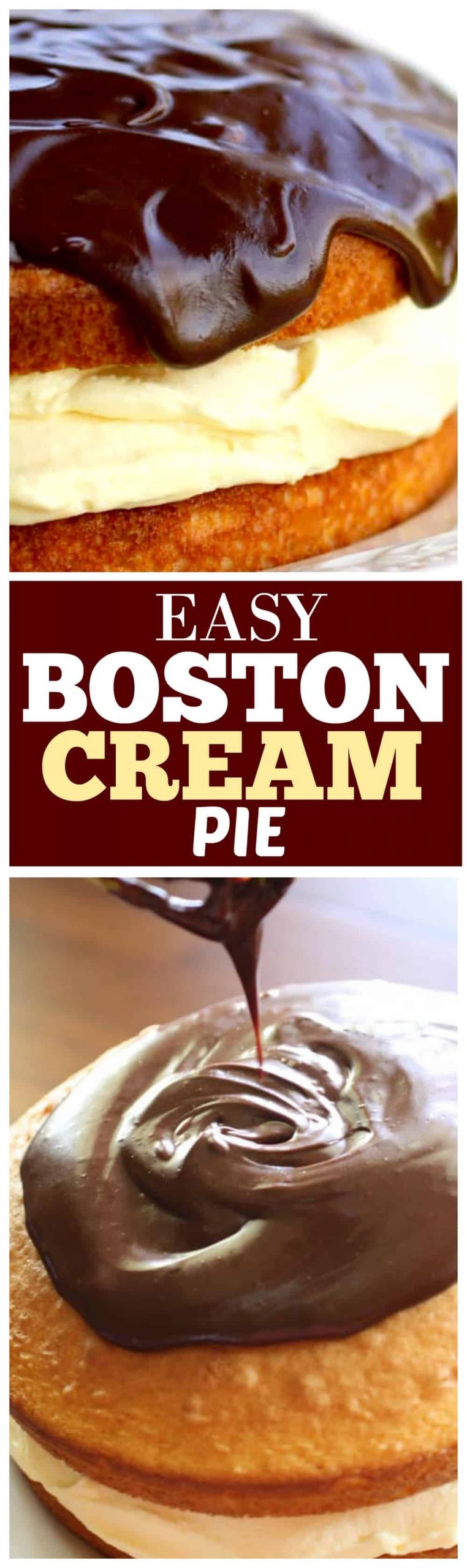 This easy Boston Cream Pie recipe is semi-homemade with a cream filling but tastes like you spent all day making it. This is the best recipe out there.