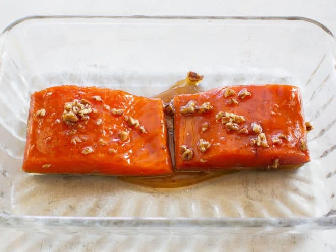 salmon with pecans on top