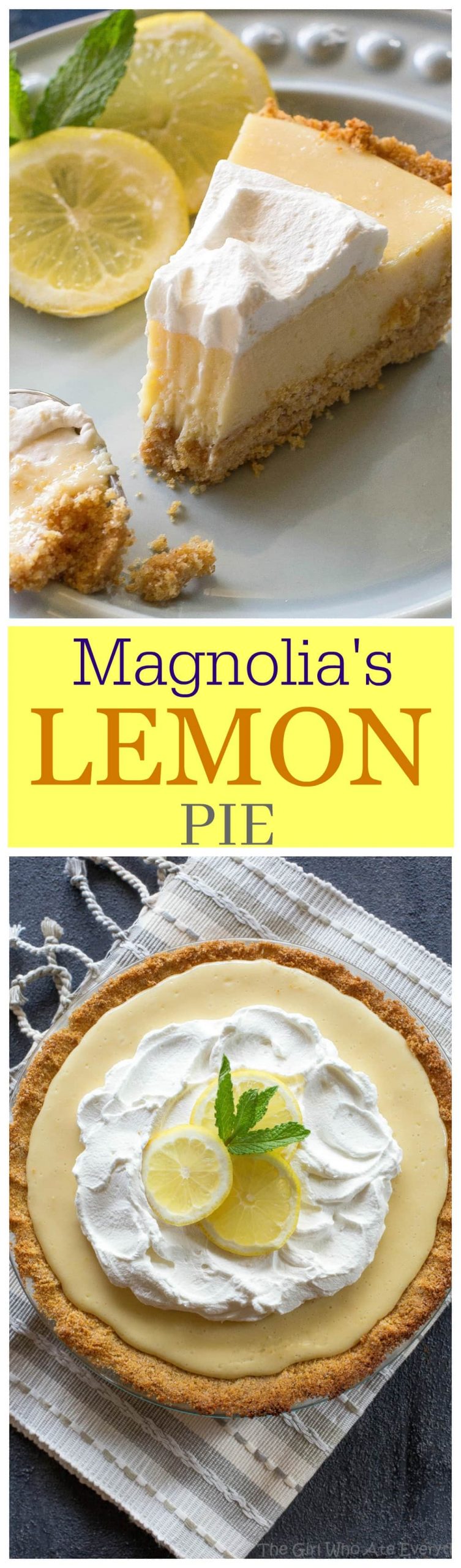 Lemon Pie - light, sweet and tart lemon pie with a thick graham cracker crust. From Joanna Gaines from Magnolia Market! #easy #lemon #pie #dessert