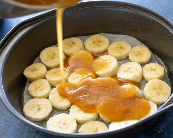 brown sugar sauce on top of bananas