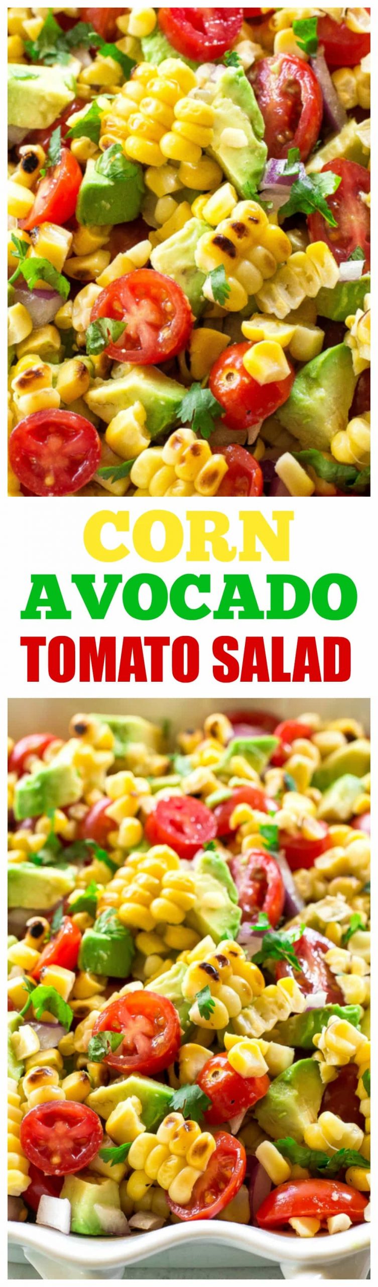 This Corn, Avocado, and Tomato Salad is a fresh and light side dish perfect for summer BBQs and potlucks. It's a fresh and light side dish that screams summer! #summer #potluck #sidedish #salad #corn #BBQ