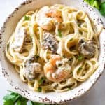 Creamy Shrimp and Mushroom Pasta - so easy and done in under 20 minutes. the-girl-who-ate-everything.com