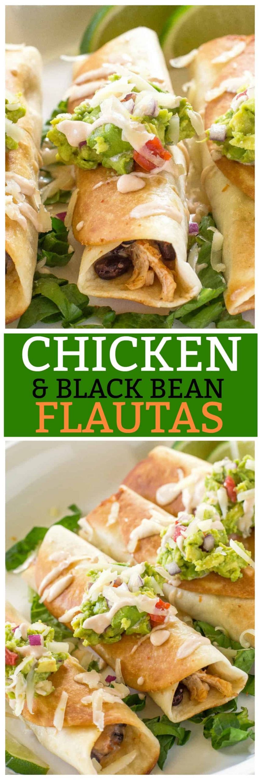 Chicken and Black Bean Flautas on a plate