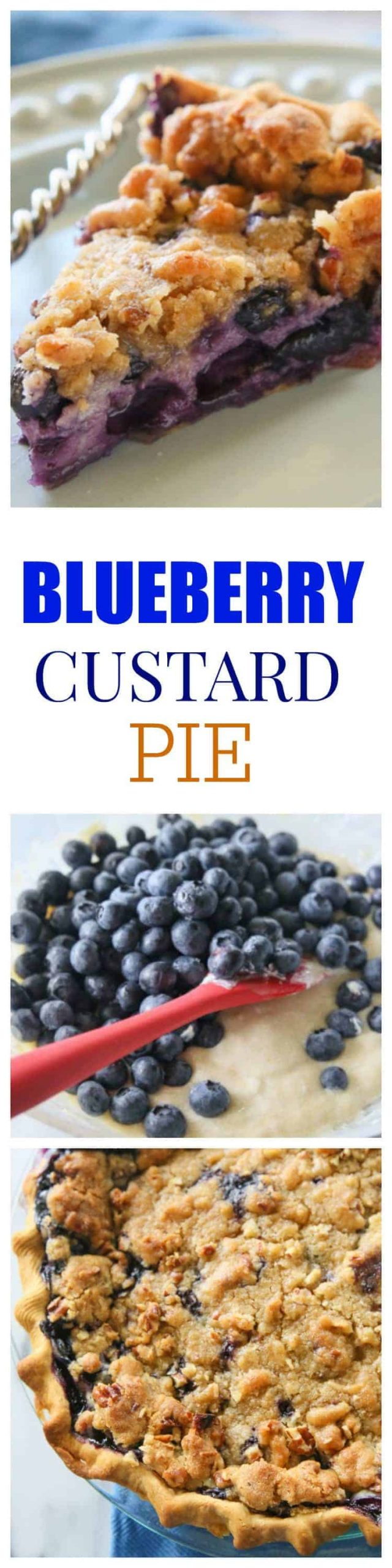 Blueberry Custard Pie is a twist on the classic blueberry pie with a creamy custard filling and topped with a crunchy streusel. #blueberry #custard #pie #summer #dessert