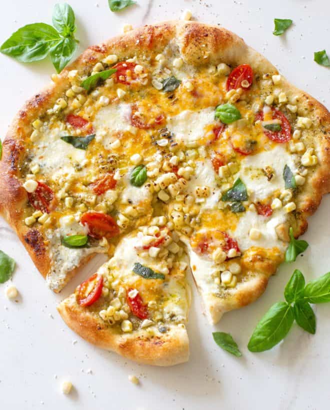 fb image - Charred Corn, Tomato, and Basil Pesto Pizza