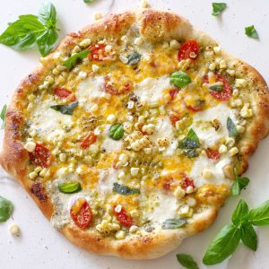 fb image - Charred Corn, Tomato, and Basil Pesto Pizza