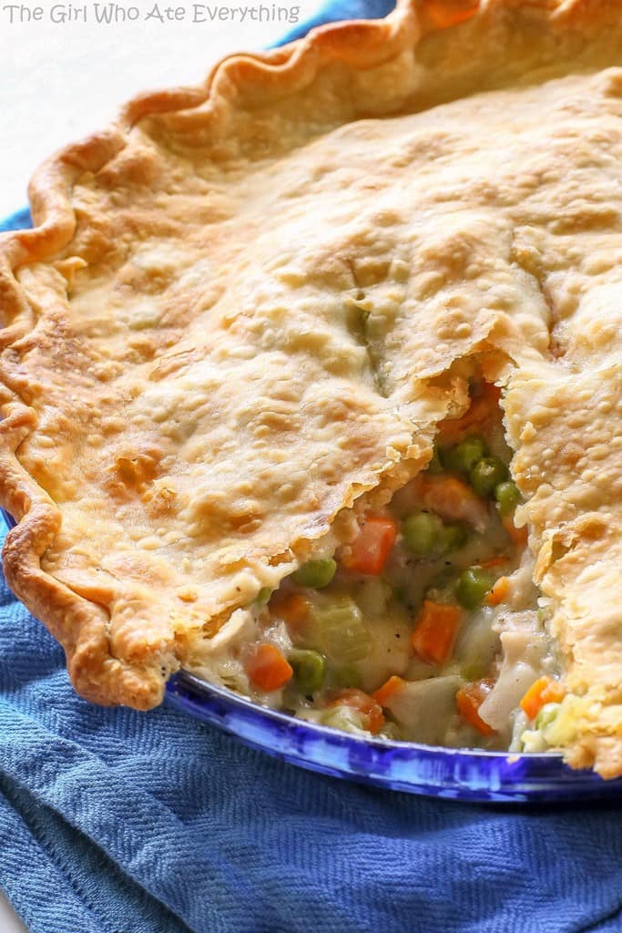 chicken pot pie with a slice cut out