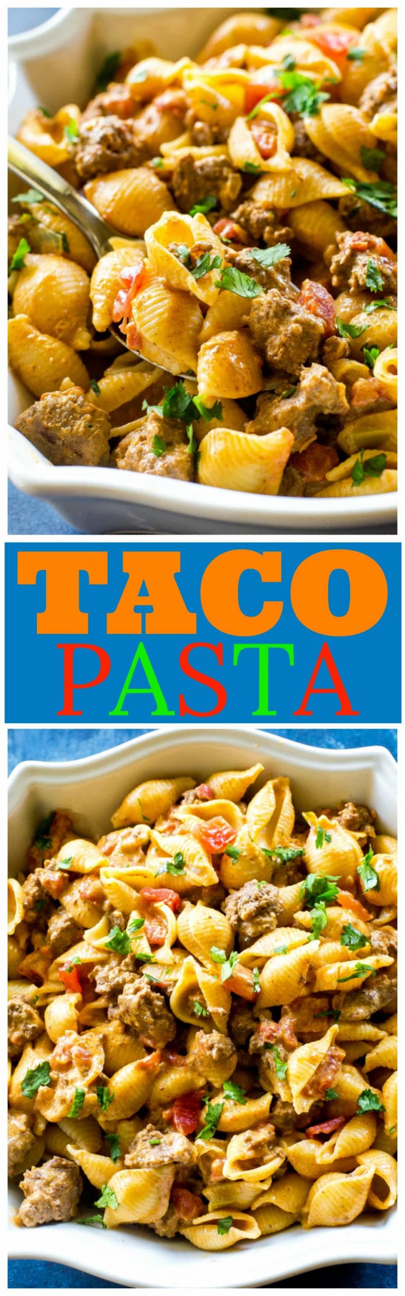 Taco Pasta - creamy, spicy pasta for an easy Italian meets Mexican dinner. #mexican #pasta #taco #beef #dinner #easy #recipe
