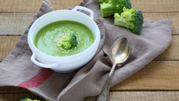 cream soup with broccoli in a tureen