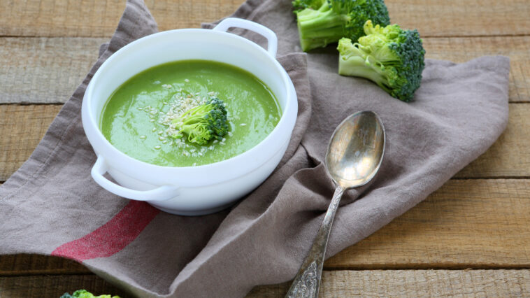 cream soup with broccoli in a tureen