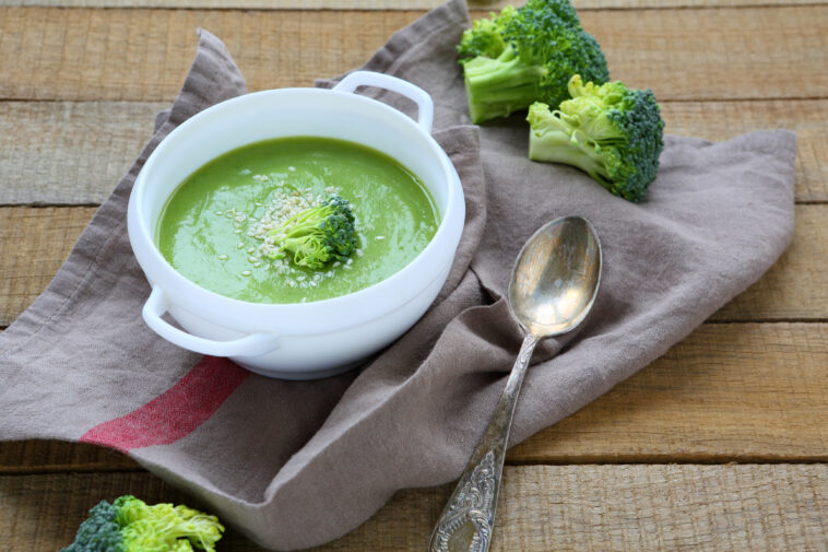 cream soup with broccoli in a tureen