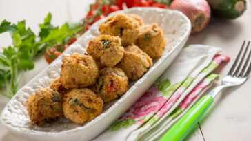 vegetarian meat ball with rice zucchinis and tomatoes