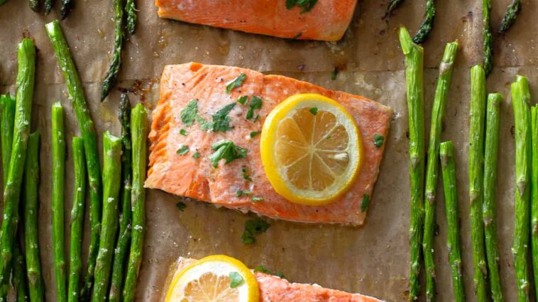 sheet pan salmon asparagus - Sheet Pan Salmon and Asparagus