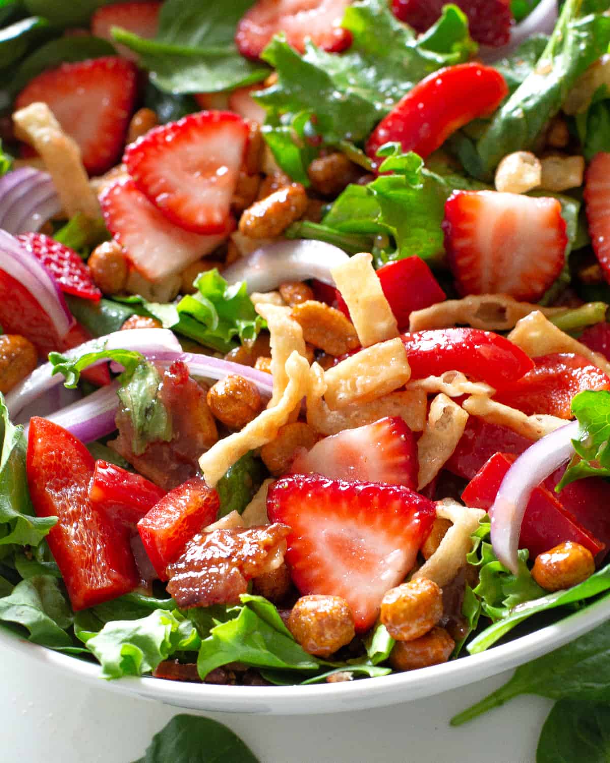 Strawberry Wonton Spinach Salad