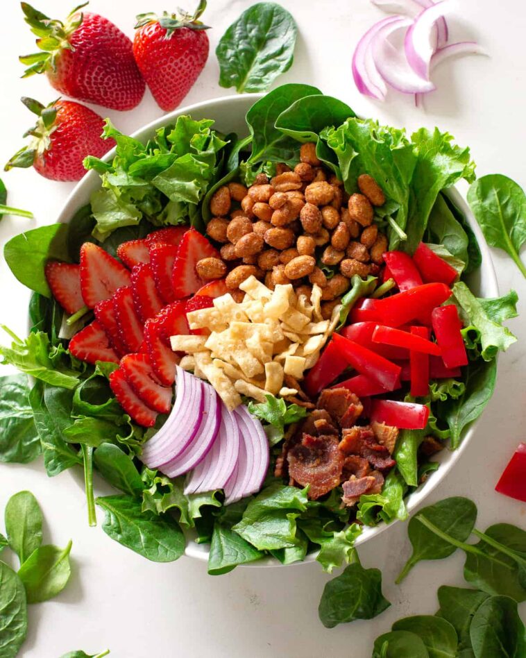 strawberry wonton salad - Strawberry Wonton Spinach Salad