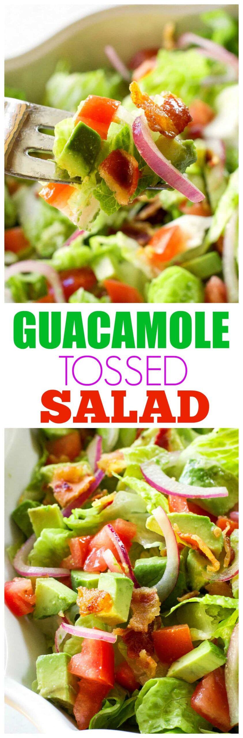 Guacamole Salad - I'm always looking for an easy salad to serve with my Mexican dishes and this is it! Honestly, you will lick the bowl. #guacamole #tossed #salad #mexican #recipe
