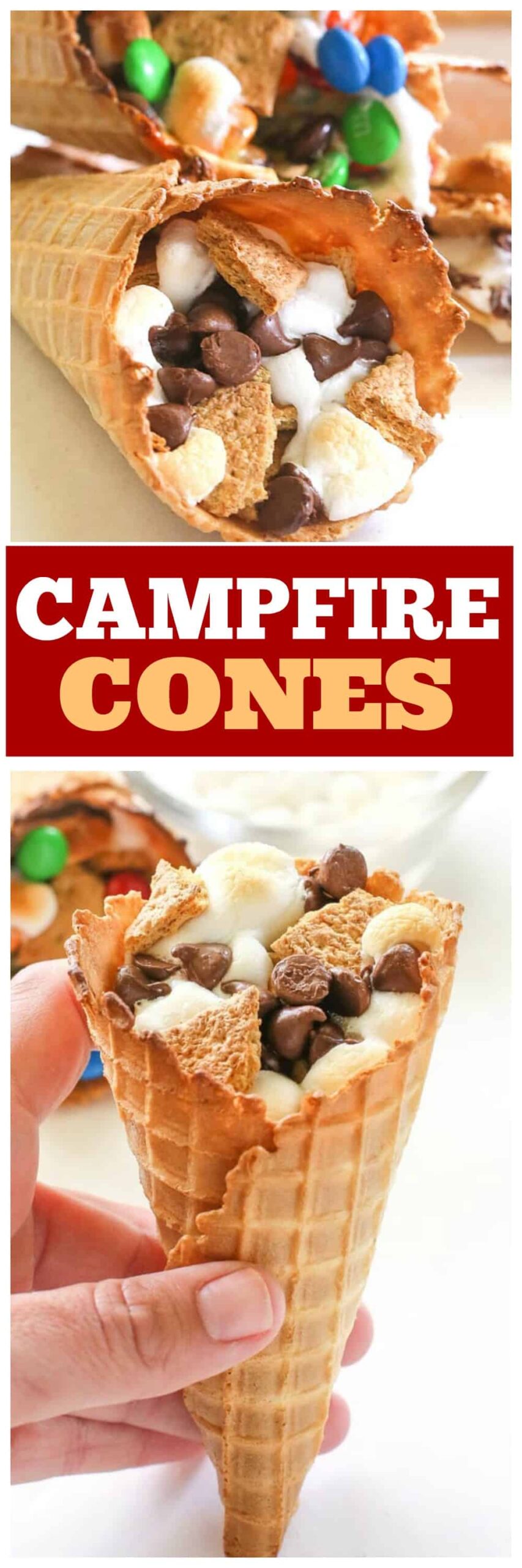 Campfire Cones - If you don't want to deal with someone poking their eye out, make your s'mores in a waffle cone, wrap it in foil, and toss it in the campfire until melted! #campfire #cones #smores #dessert
