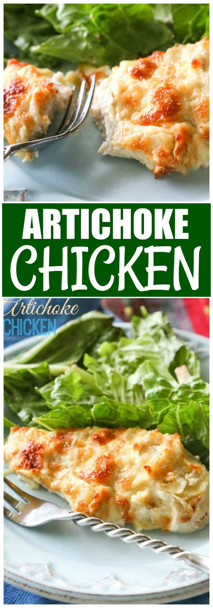 This Artichoke Chicken is a simple and easy meal that is delicious! It tastes like artichoke dip on top of chicken. #artichoke #chicken #dinner #easy #recipe