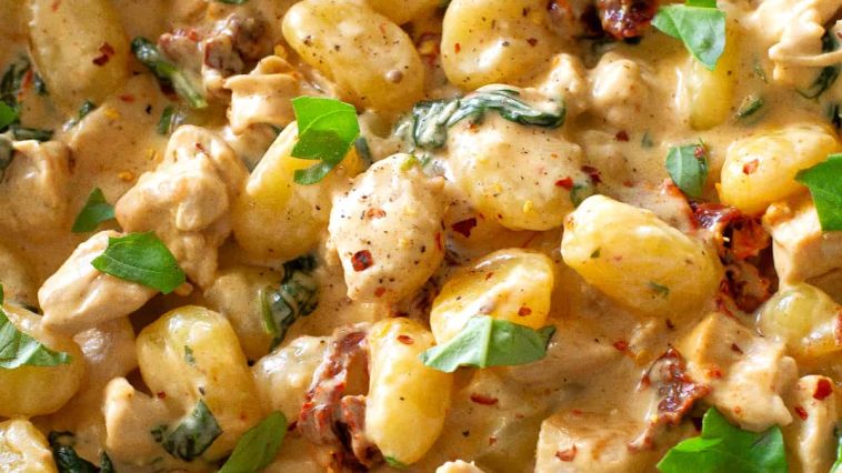 creamy tuscan gnocchi chicken .jpg - One-Pan Creamy Tuscan Chicken Gnocchi