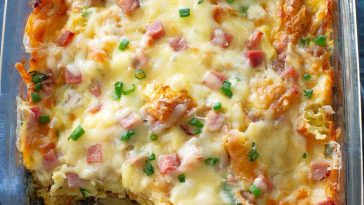 ham swiss croissant bake .jpg - Ham and Swiss Croissant Casserole