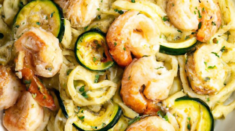 Keto Creamy Garlic Tuscan Shrimp with Zucchini Noodles - 23819 creamy garlic tuscan shrimp zucchini