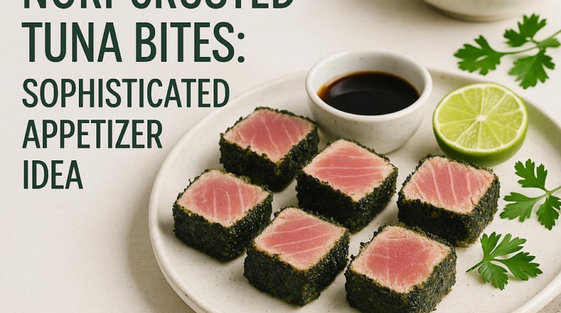 Here are eight-words-or-less title options based on the summary:

– Nori-Crusted Tuna Bites: Crispy Umami Delights
– Umami-Packed Nori-Crusted Tuna Bites
– Crispy Nori-Crusted Tuna Bites with Umami
– Elegant Nori-Crusted Tuna Bites for Parties
– Sushi-Qua